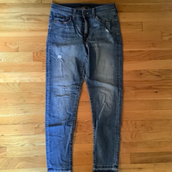 Banana Republic Factory Blue Denim High Waist Skinny Distressed Jeans Size 28/6 - Picture 1 of 9